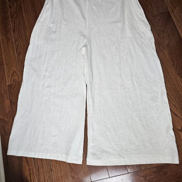 Floral Blooming NWT White Jumper Jumpsuit Wide Leg Adjustable Pockets Oversized - Picture 3 of 7